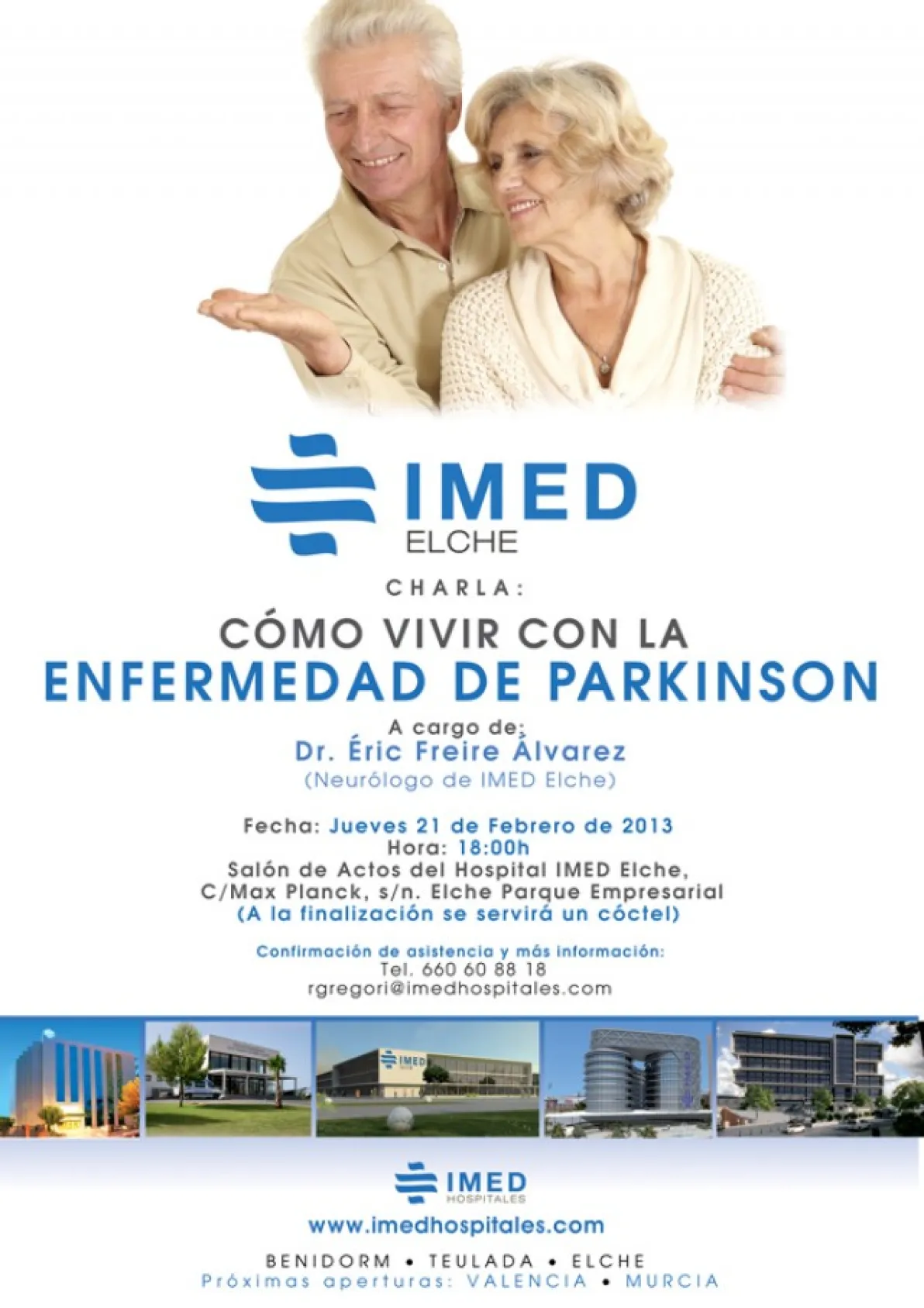 Charla divulgativa: "Cómo vivir con la enfermedad de parkinson" el próximo 21 de febrero